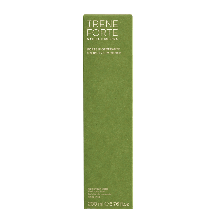 Matte green box of Irene's Forte Helichrysum calming and soothing Toner 