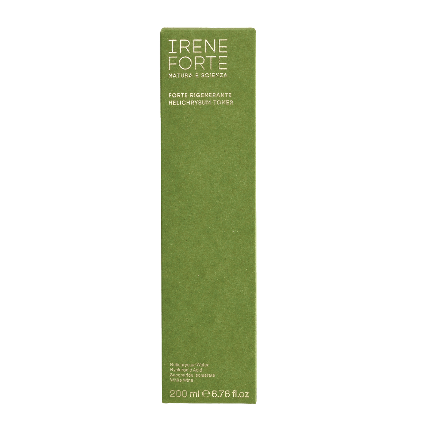 Matte green box of Irene's Forte Helichrysum calming and soothing Toner 