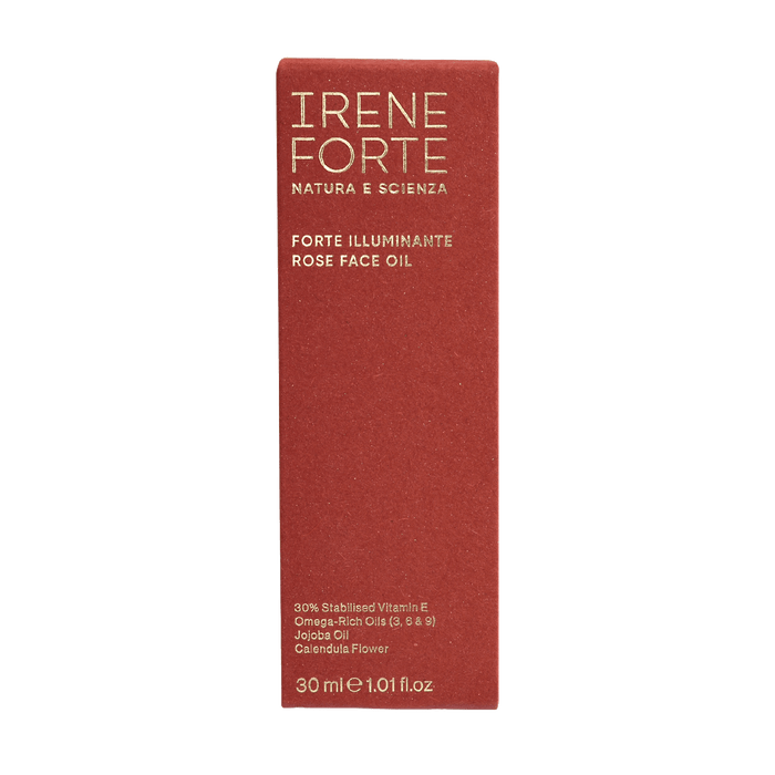 Red luxurious packaging by Irene Forte skincare Italy