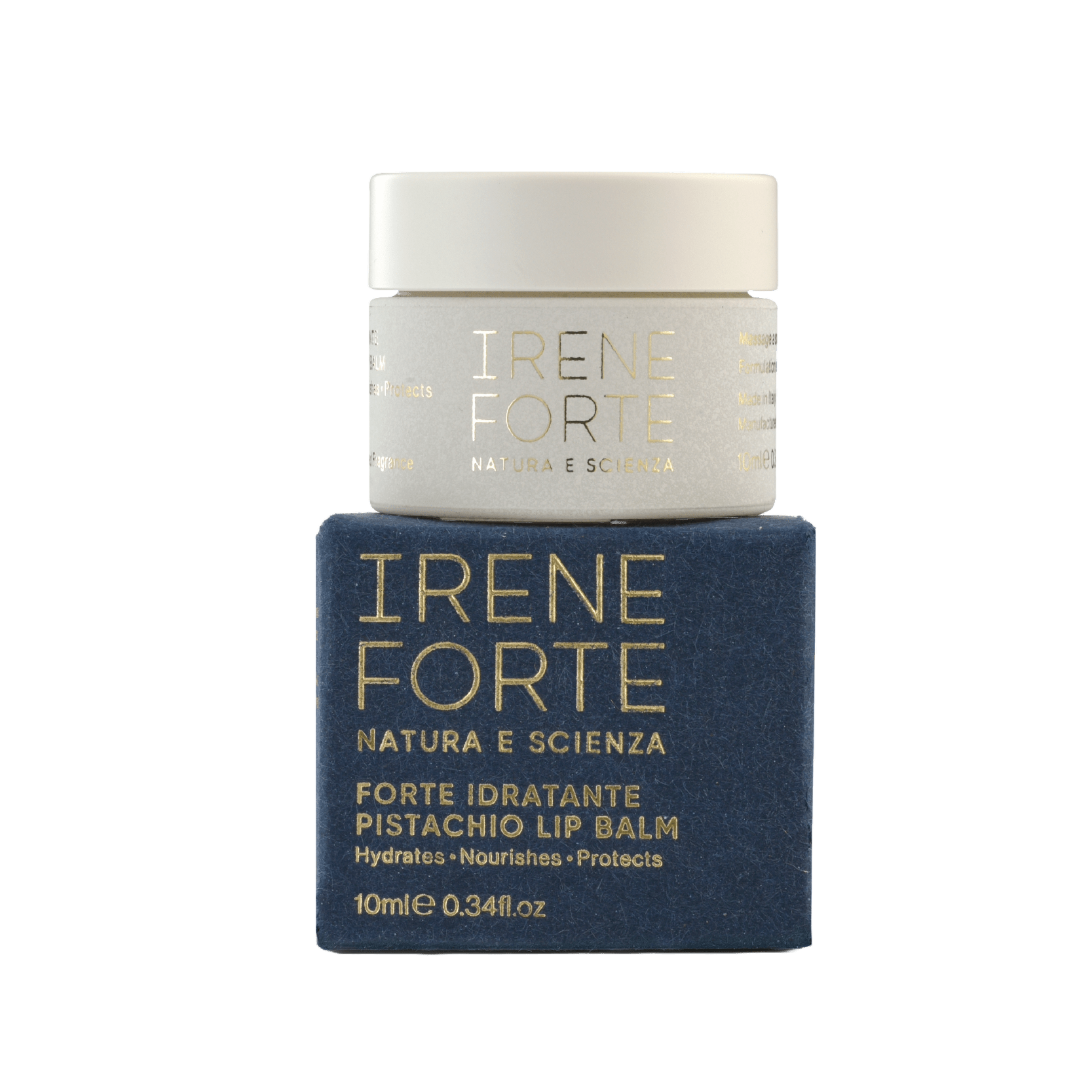 Blue luxurious packaging with Irene Forte Pistachio Lip Balm skincare