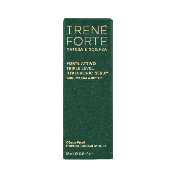 Green packaging luxurious skincare Italy Triple Level Hyaluronic Serum Irene Forte