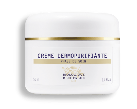 Sample of Crème Dermopurifiante, a skin-purifying facial cream that reduces shine, delivering a glowing complexion