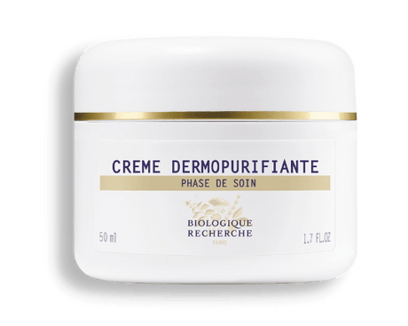 Sample of Crème Dermopurifiante, a skin-purifying facial cream that reduces shine, delivering a glowing complexion